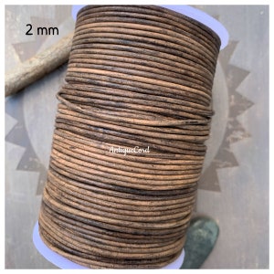 2mm Premium Quality Leather Antique Brown Round Round Cord 2 mm Leather Distressed Brown 201