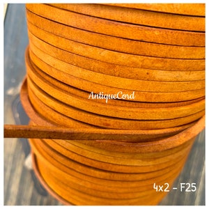 4x2 mm Premium Genuine Leather 4mm x 2mm Flat Leather Cord Burnt Brown 4.0mm Flat Cord Distressed Brown Matte Finish F25