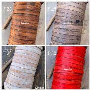 10mm x 1mm Premium Genuine Flat Leather Cord Antique Cord 10mm Width Flat Lace By The Yard Distressed Flat Lace 18 color choices