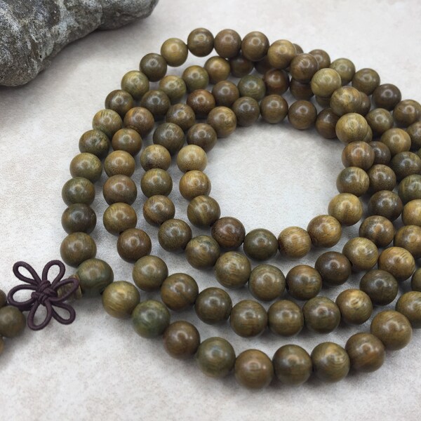 108 Pcs - 6MM Green Sandalwood Mala Prayer Beads Fragrant Natural Wood Round Beads Buddhism Meditation Beads, Full Strand - W1000