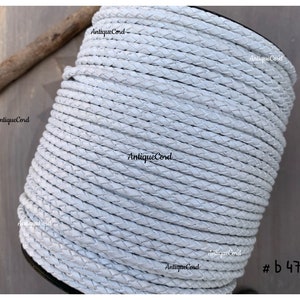 3mm Premium Genuine Leather Round Bolo Braided Leather Cord White Bolo by the yard bracelet leather cord 47