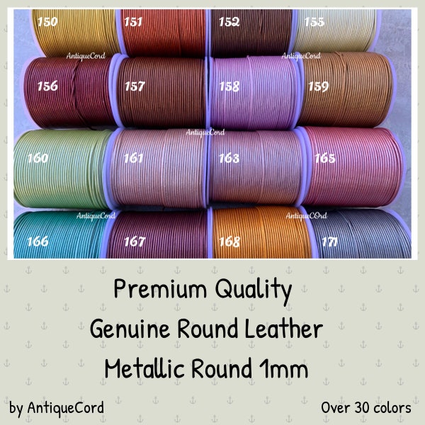 1mm round Leather Cord Metallic Leather String by the Yard Over 38 colors to choose US Seller