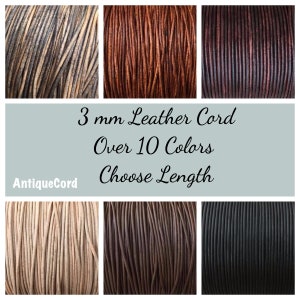 Premium Leather 3mm Leather Cord Natural Antique Metallic Distressed Leather Round Cord