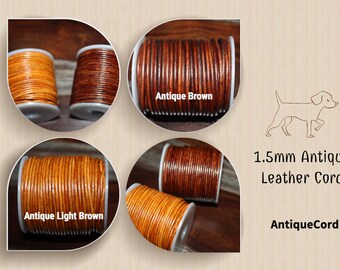 1.5mm Leather Cord, 1.5mm Round Cord, 5 Yards to 27 Yards, Leather Cord, Round Leather Cord, Antique Color, Brown