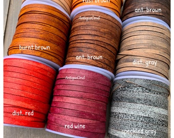 5mm Premium Genuine Flat Leather Cord Antique 5.0 mm x 1.0 mm Flat Lace By The Yard Distressed Flat Lace 47 color choices