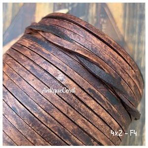 4x2mm Premium Leather Genuine 4mm x 2mm Flat Leather Cord antique Dark Brown 4.0mm Flat Cord Distressed Brown Matte Finish F4