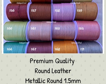 1.5mm round Leather Cord Metallic Leather String by the Yard Over 38 colors to choose US Seller