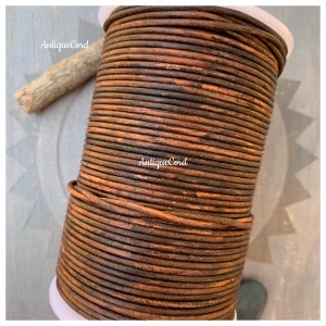 2mm Premium Leather Antique Brown Round Round Cord 2 mm Leather Vintage Distressed Brown 16.1