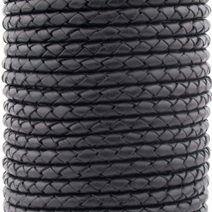 6mm Premium Leather Black Round Bolo Braided Genuine Leather Cord 74