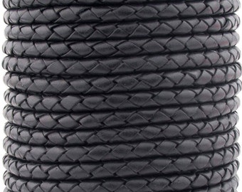 6mm Premium Leather Matt Black Round Bolo Braided Genuine Leather Cord 20