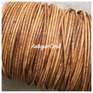 1.5mm Antique Dye Taupe Leather Round Cord Natural Light Brown Vintage Brown 50