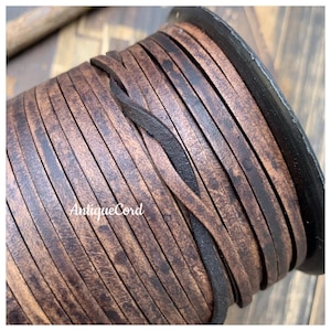 3x2mm Genuine Flat Leather Cord Distressed Antique Dark Brown 3.0mm Flat Cord distressed matte finished 3mm x 2mm F4