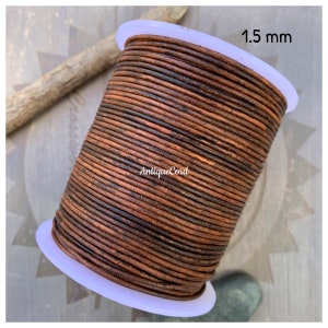 1.5mm Premium Quality round leather lace antique brown round leather distressed brown bracelet letherworking string 16.1