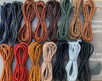 5mm Hollow Bolo Premium Genuine Leather Cord Antique 5.0 mm Holo Braided Cord  bolo cords with no filler sell by meter