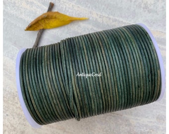 2mm Natural Dye Destroy Green Leather Round Cord Antique Green r93