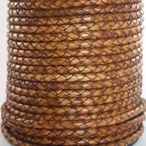 6mm - 6.5mm - Premium Genuine Leather Brown Braided Leather Cord Braided Cord Burnt Brown