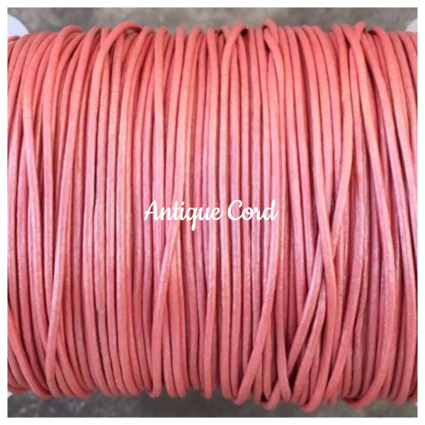 2mm Premium Leather Metallic Pink Leather Round Cord Bright Metallic Pink Light Jewelry Cording 37