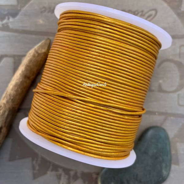 1mm Premium Quality Metallic Gold Leather Round Cord 1.0 mm Yellow Lace Round Leather 34