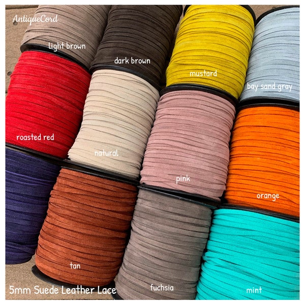 5mm Suede Lace, 5 mm wide, Real Suede lace, Suede Lace, Suede, Leather Lace, 35 Colors to Choose