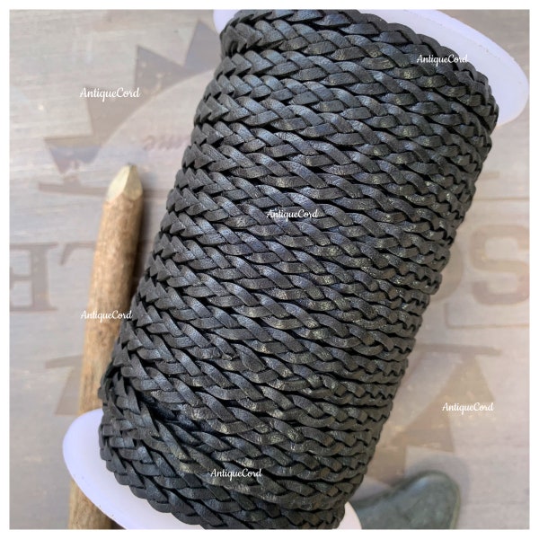 5mm Premium Genuine Flat Braided Lace Matte Black 5.0 mm Bracelet Flat Leather Jewelry Material Lace FB9