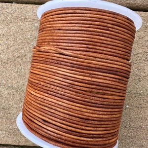1.5mm Antique Dye Taupe Leather Round Cord Natural Light Brown Vintage Brown 50