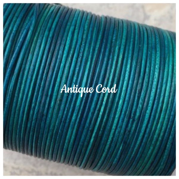 1.5mm Natural Turquoise Leather Round Cord Distressed Green 27