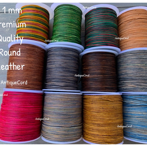 1mm Leather Cord Natural Regular Metallic Distressed Leather by the Yard Over 36 colors to choose from