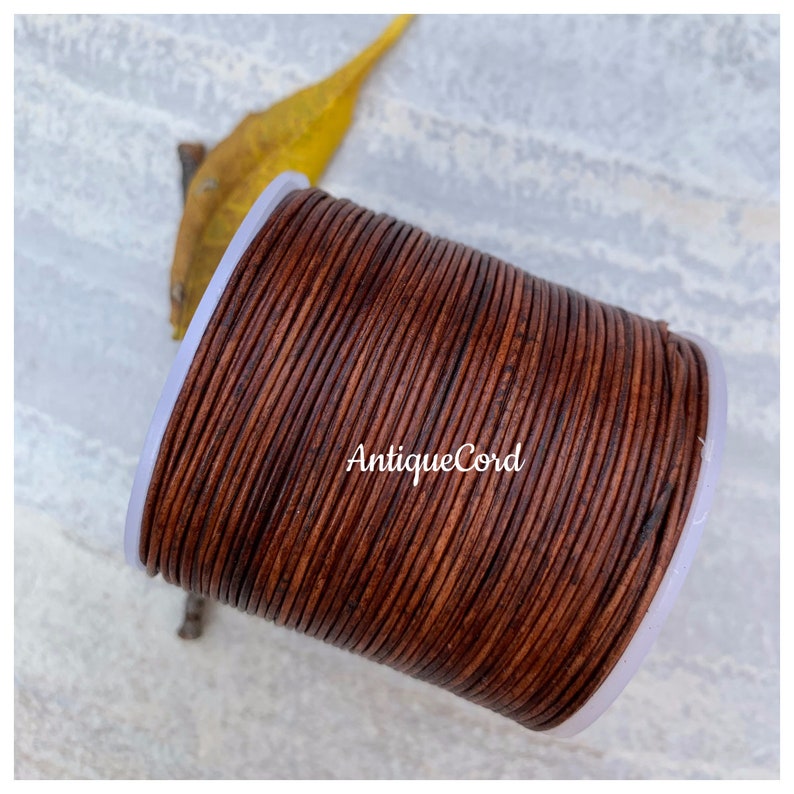 Premium European 1mm distressed brown round leather cord jewelry making leather string 1.0mm lacing 91