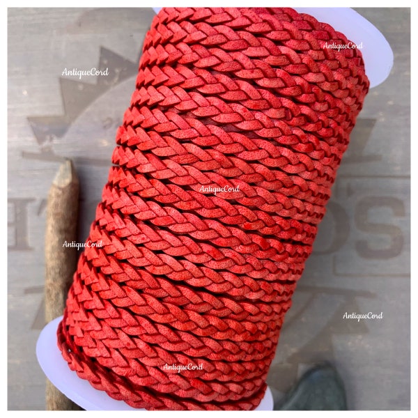 5mm Premium Genuine Flat Braided Leather Natural Red 5.0 mm Antique Red Beading Lace FB30