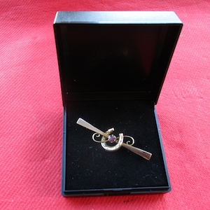 Antique Edwardian solid 9ct Rose Gold Amethyst Bar Brooch