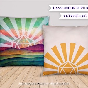 Boho Geek Pillow d20 Sunburst Pillow Case DnD Dice Home Decor Pillow RPG Player Pillow Nerdy Housewarming Gift TTRPG Throw Pillow