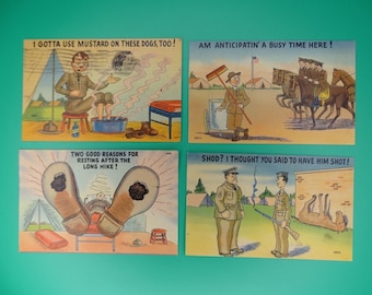 Vintage WWII Linen Postcard Lot Of 4 WW2 US Army Comics Humorous