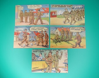 Vintage WWII Unposted Linen Postcard Lot Of 5 World War II US Army Comics
