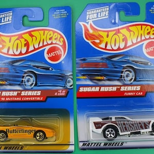 Hot Wheels &#39;96 Mustang Convertible Funny Car Sugar Rush Lot of 2 (2)