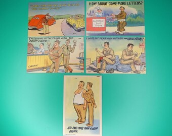 Vintage WWII Unposted Linen Postcard Lot Of 5 WW2 US Army Comics Humorous