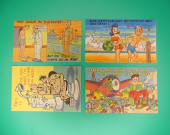 Vintage WWII Linen Postcard Lot Of 4 World War 2 WW2 US Army Comics Humorous