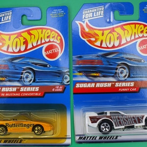 Hot Wheels &#39;96 Mustang Convertible Funny Car Sugar Rush Lot of 2 (3)