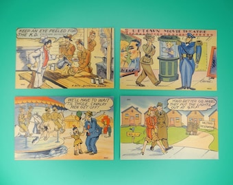 Vintage WWII Linen Postcard Lot Of 4 World War 2 US Army Comics Humorous