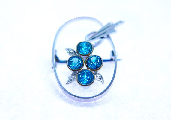 9ct White Gold Brooch with Blue Zircon & rose-cut… - image 5