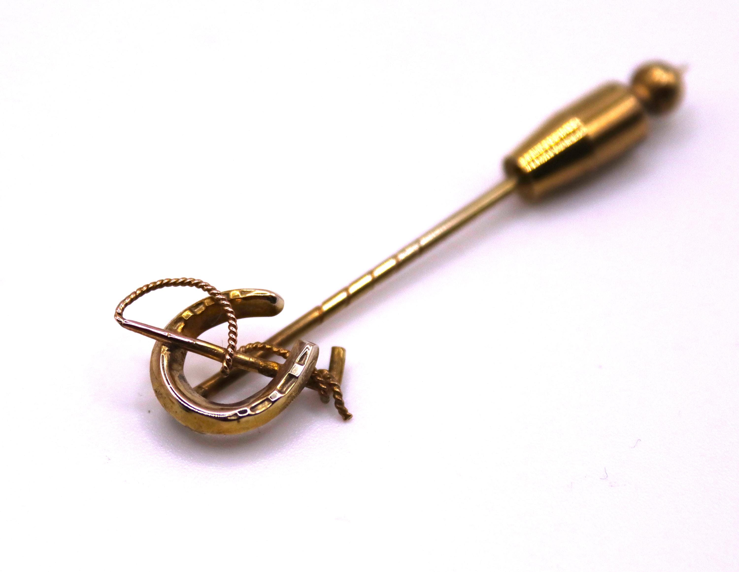 9ct Gold Plated Victorian or Edwardian Horseshoe Shaped Stick Pin Antique Victorian 9K Yellow Gold and Silver Horseshoe Stick  main image 3