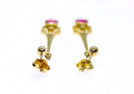 9ct Gold Ruby & Diamond Drop Earrings - image 4