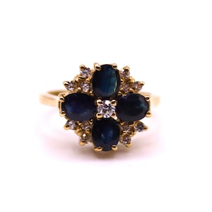 9ct Gold Flower Ring with Sapphires and Cubic Zirconia