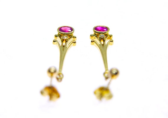 9ct Gold Ruby & Diamond Drop Earrings - image 5