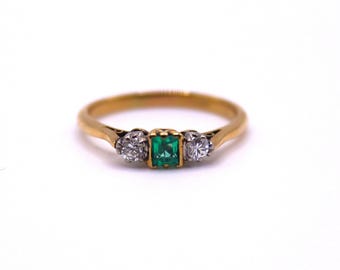 18ct Gold and Platinum Emerald and Diamond Ring