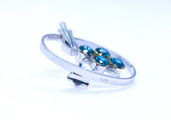 9ct White Gold Brooch with Blue Zircon & rose-cut… - image 2