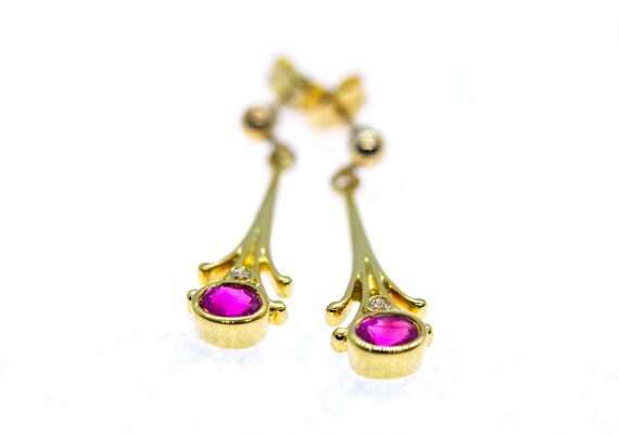 9ct Gold Ruby & Diamond Drop Earrings - image 6