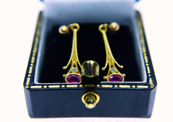 9ct Gold Ruby & Diamond Drop Earrings - image 7