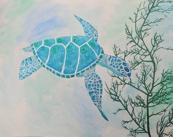 Teal Turtle Print