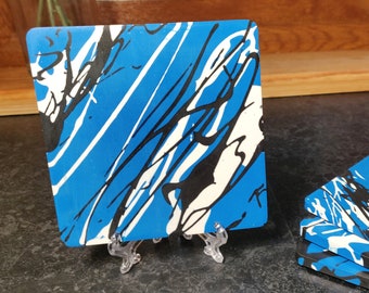 Blue Stone Coasters, Streaky Vibrant Eco-Resin Jesmonite
