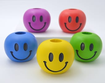 Happy Smiley Face Taper Candle Holder in Bright Blue, Green, Red, Yellow or Purple Jesmonite Stone